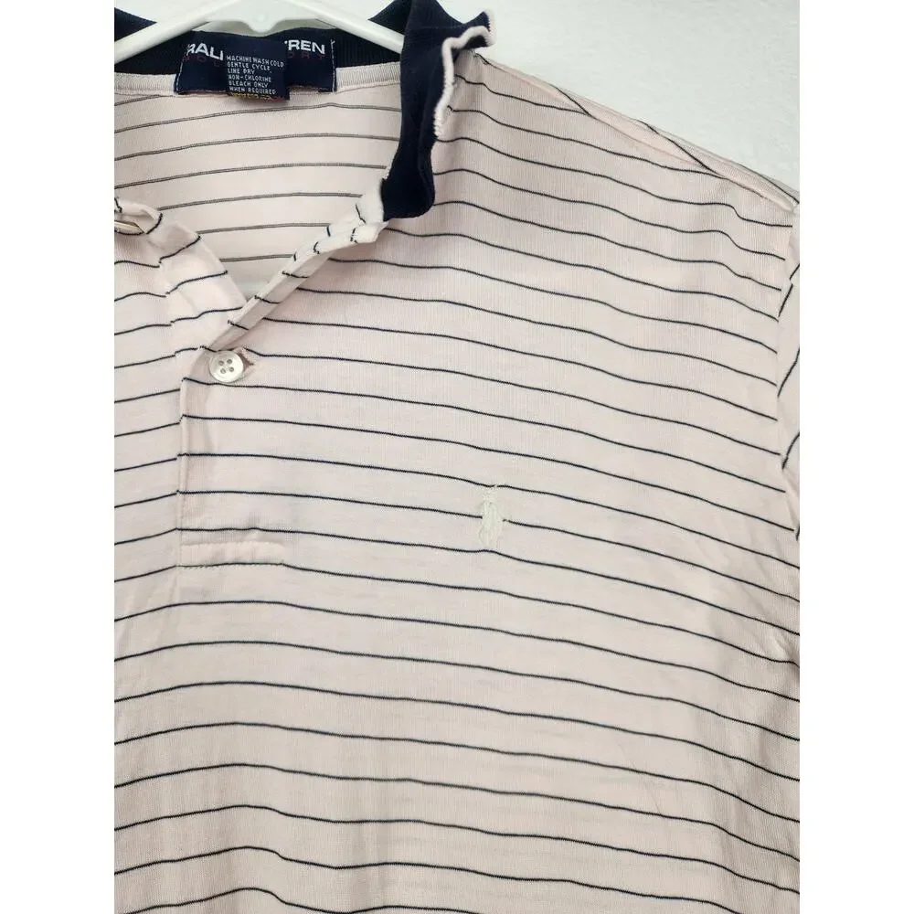 Vintage Polo Sport Ralph Lauren Polo Shirt Pink Striped Men Medium Short Sleeve